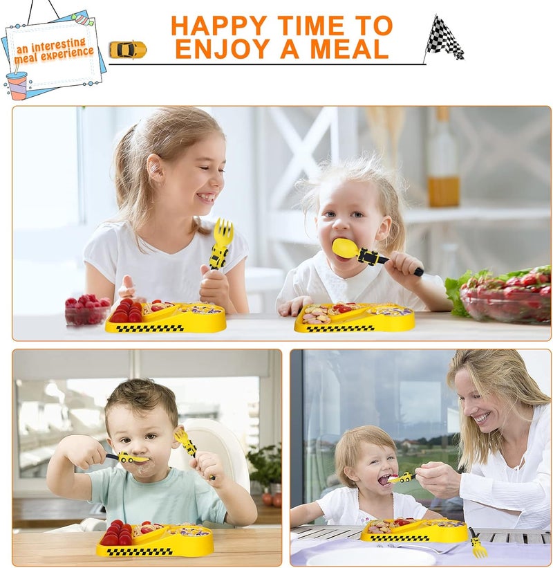 Deinyi Construction Toddler Utensils - Toddler Forks and Spoons - Kids Construction Truck Utensils - Forks and Spoons Silverware Set - Christmas Birthday Gift for 1 2 3 4 5 year old, Yellow - Image 3